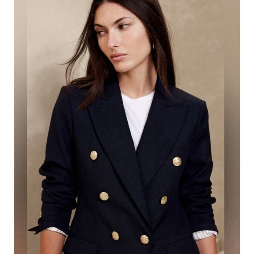 Banana Republic Icon Captain Blazer Navy Blue Lion Gold Buttons 2 Petite Xs - Picture 4 of 10